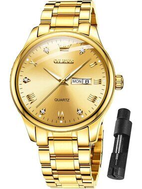 Men's All Gold Stainless Steel Luminous Quartz Waterproof Round Classic Watch